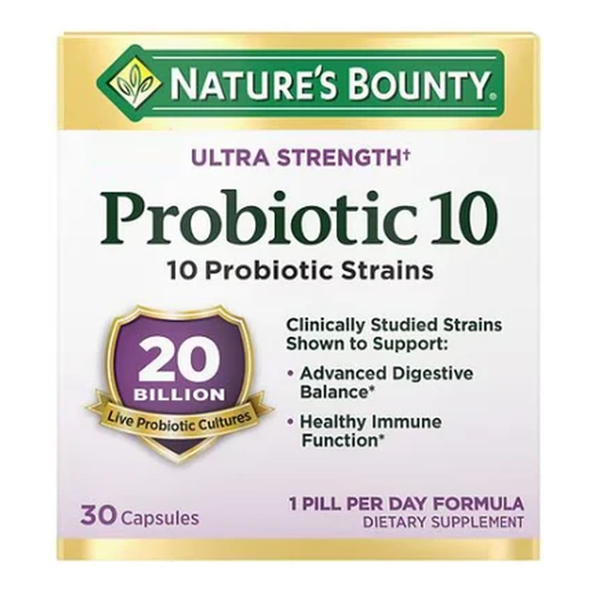 Nature's Bounty Ultra Strength Probiotic 10, 20 Billion, 30 Capsules