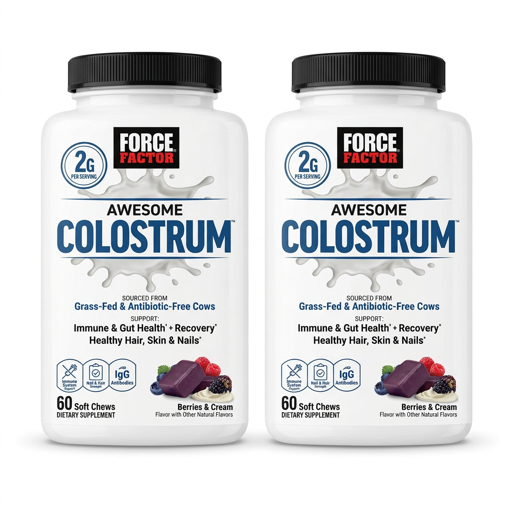 Force Factor Awesome Colostrum Soft Chews, Berries & Cream, 60 Count, 2-Pack
