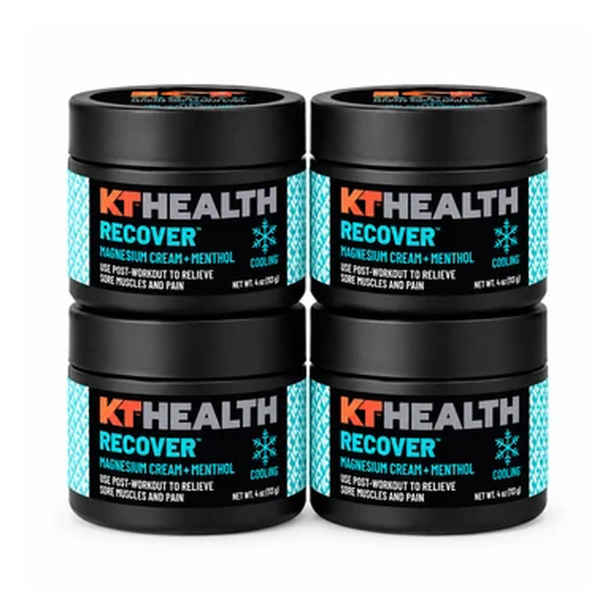 4x KT Health Recover Magnesium Cream + Menthol, 4 oz Jars