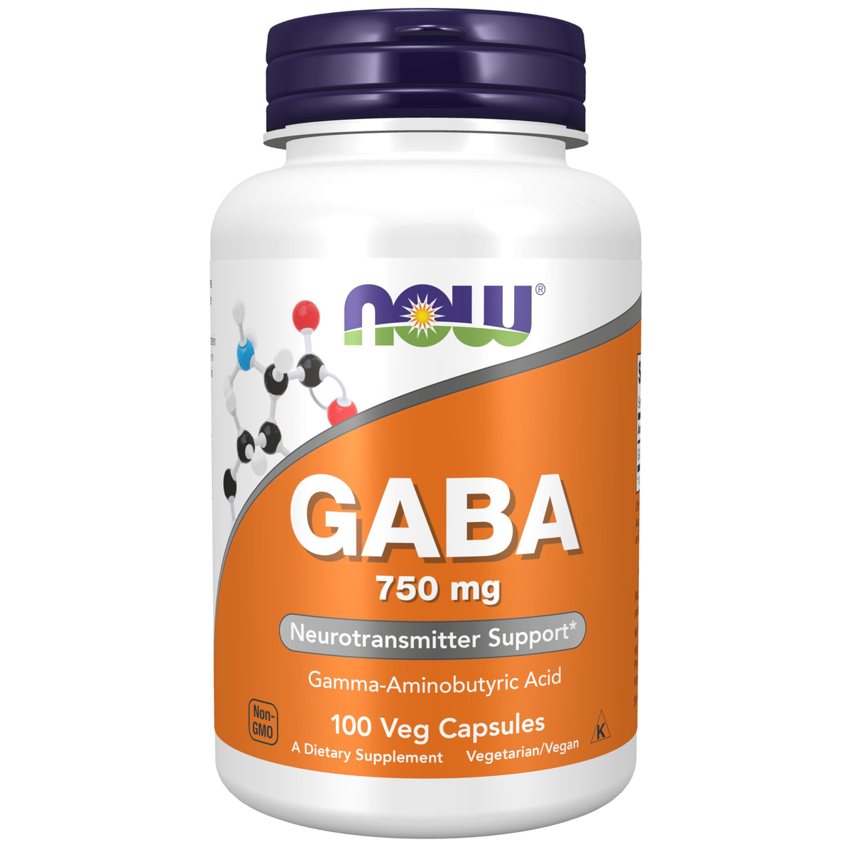 NOW Foods GABA 750 mg Gamma-Aminobutyric Acid, 100 Veg Capsules