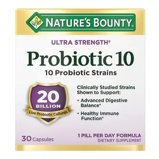 Nature's Bounty Ultra Strength Probiotic 10, 20 Billion, 30 Capsules