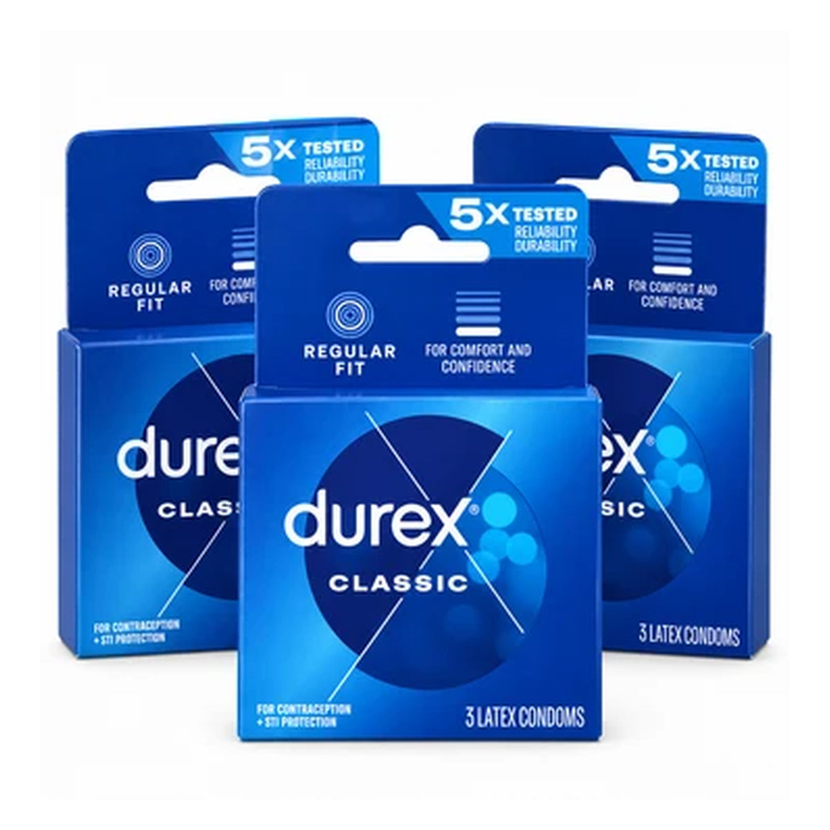 Durex Classic Latex Condoms, Regular Fit, 3 Count x 3 Boxes (9 Total)