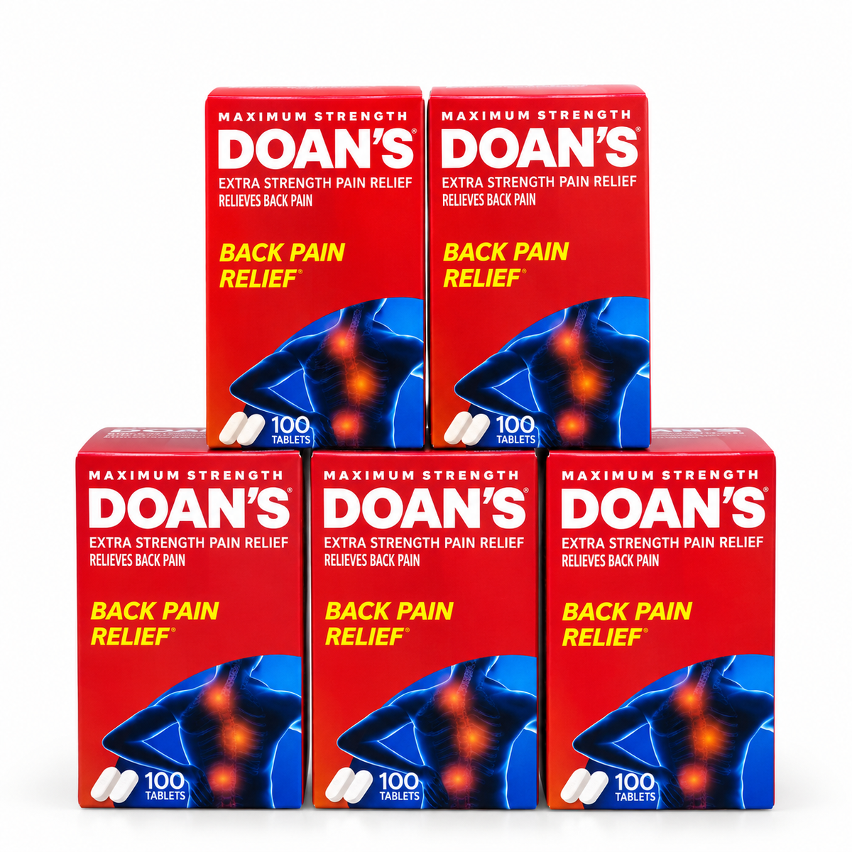 5 Pack Doan's Extra Strength Pain Reliever Caplets - 100 Count
