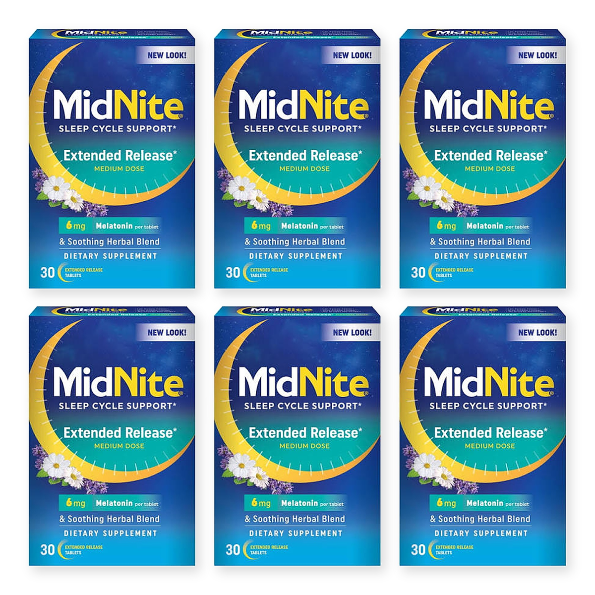 MidNite Sleep Cycle 6 mg Melatonin Extended Release, 30 Tablets Each, 6-Pack, New