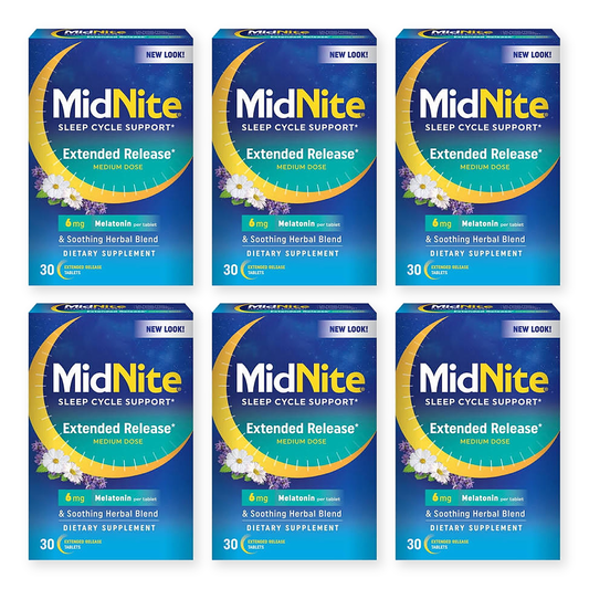 MidNite Sleep Cycle 6 mg Melatonin Extended Release, 30 Tablets Each, 6-Pack, New