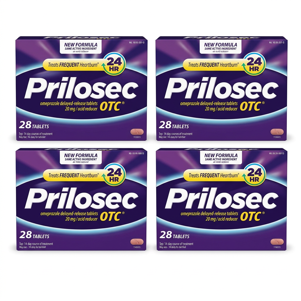 Prilosec OTC 24HR Acid Reducer 20mg – 4 Boxes, 112 Tablets