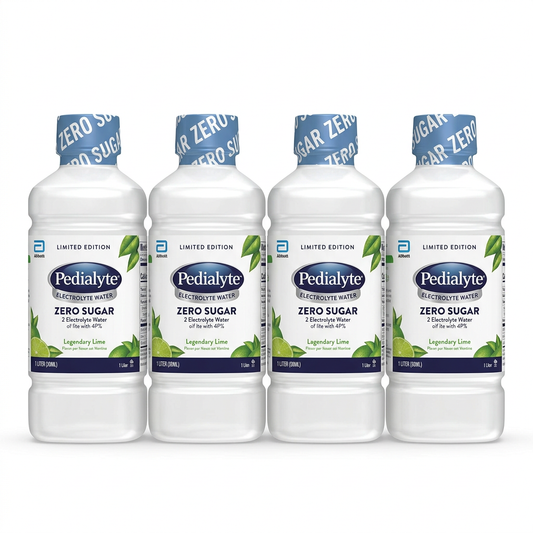Pedialyte Zero Sugar Electrolyte Water, Legendary Lime, 1L (33.8 fl oz), 4-Pack