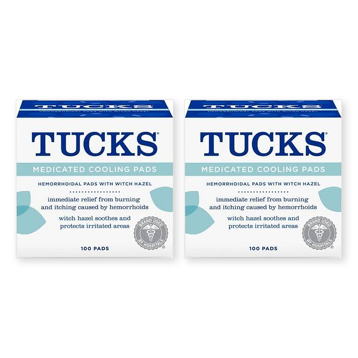 Tucks Medicated Cooling Pads with Witch Hazel, 100 Pads Each, 2-Pack