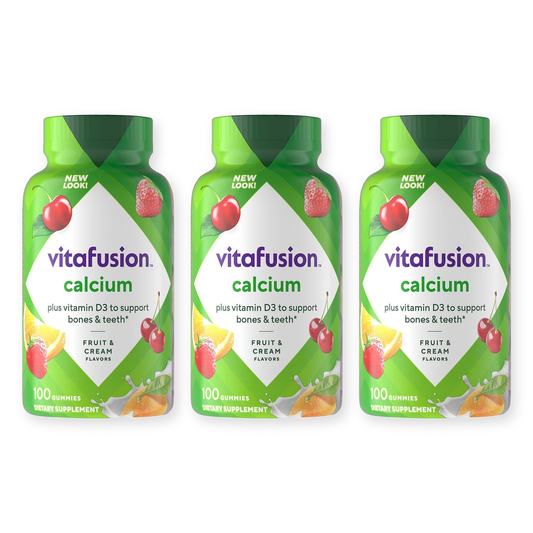 Vitafusion Calcium + D3 Gummies, Fruit & Cream Flavors, 100 Count Each, 3-Pack